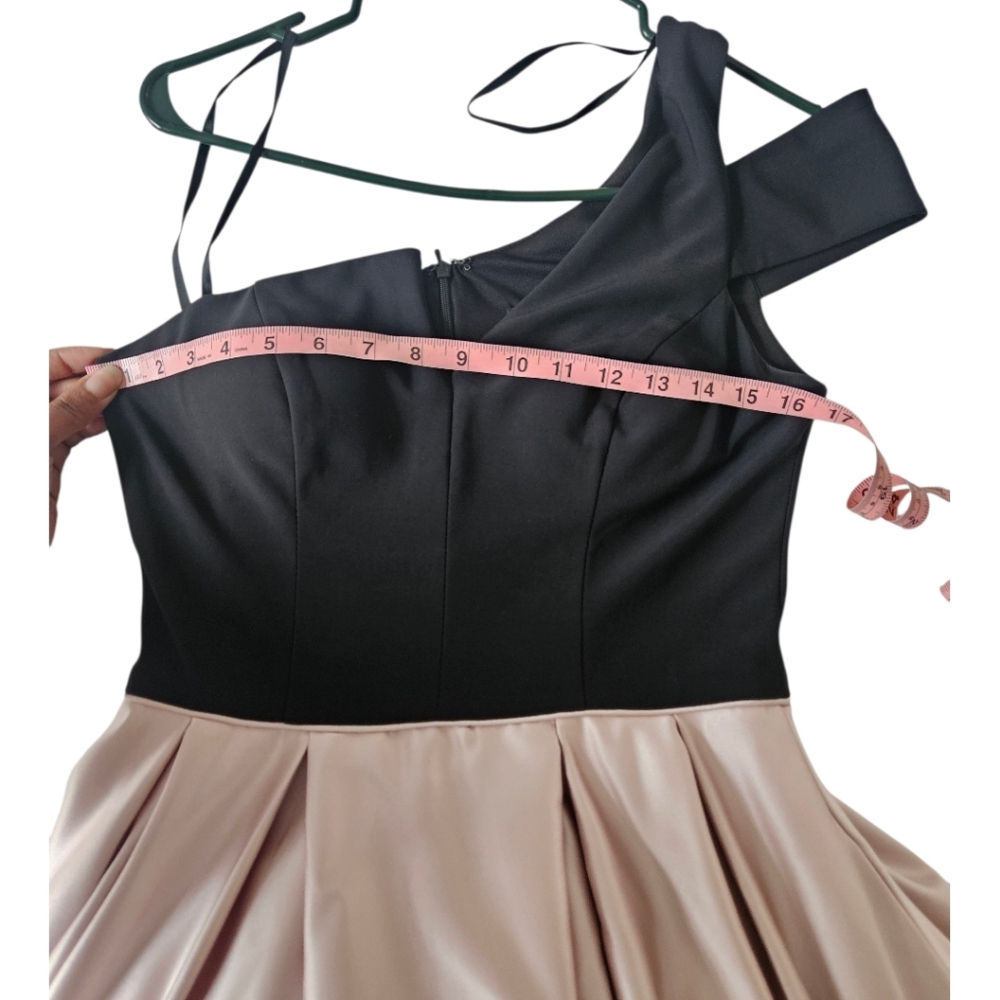 Betsy & Adam One-Shoulder Satin Ballgown Black/Champagne Size 8 $259 - Picture 8 of 8